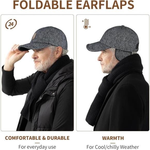 Winter warm baseball cap men adjustable hat with earflaps outdoor cold weather - Picture 5 of 8